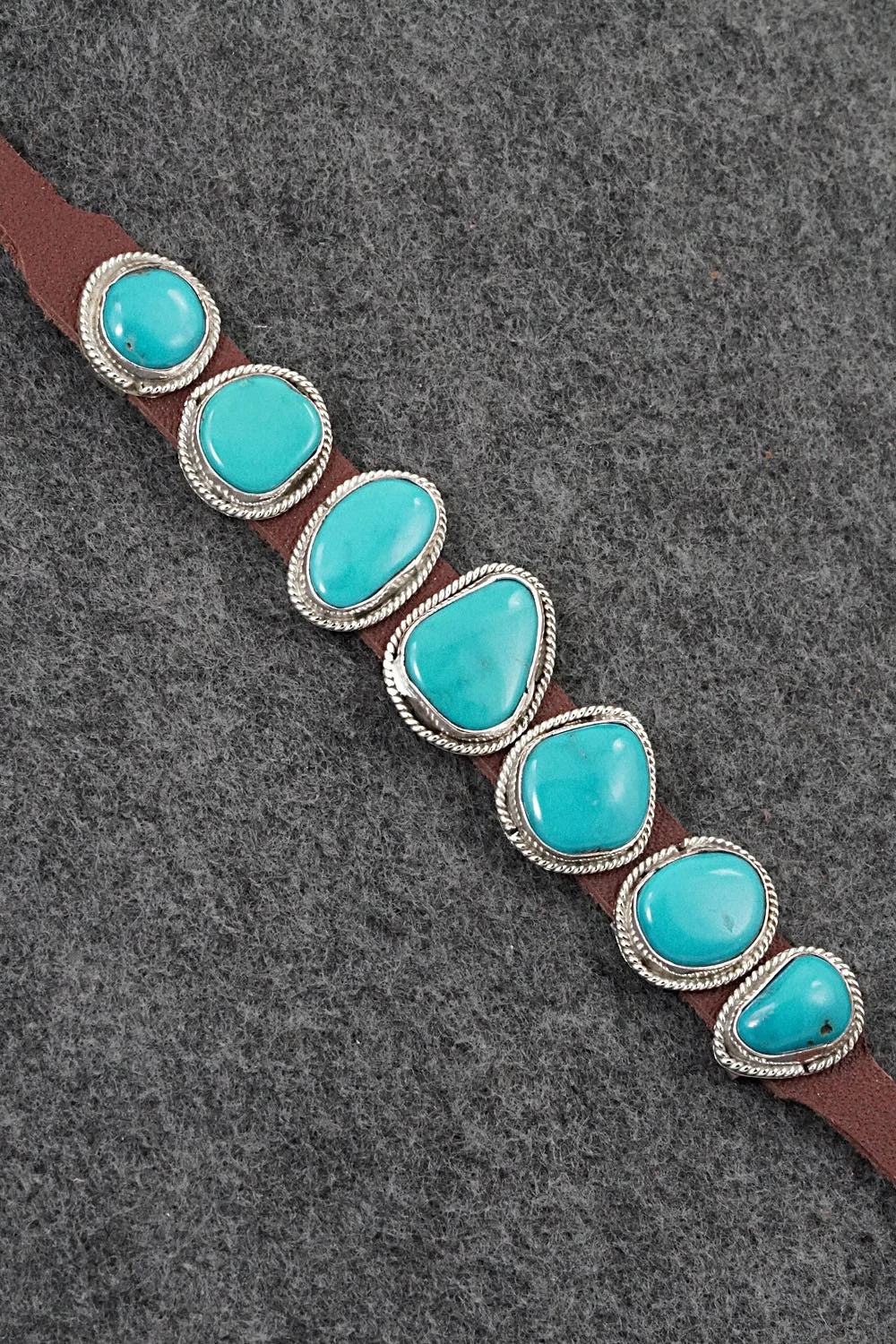 Turquoise, Sterling Silver & Leather Bracelet - Rosita Charlie