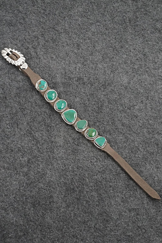 Turquoise, Sterling Silver & Leather Bracelet - Marlene Ramone