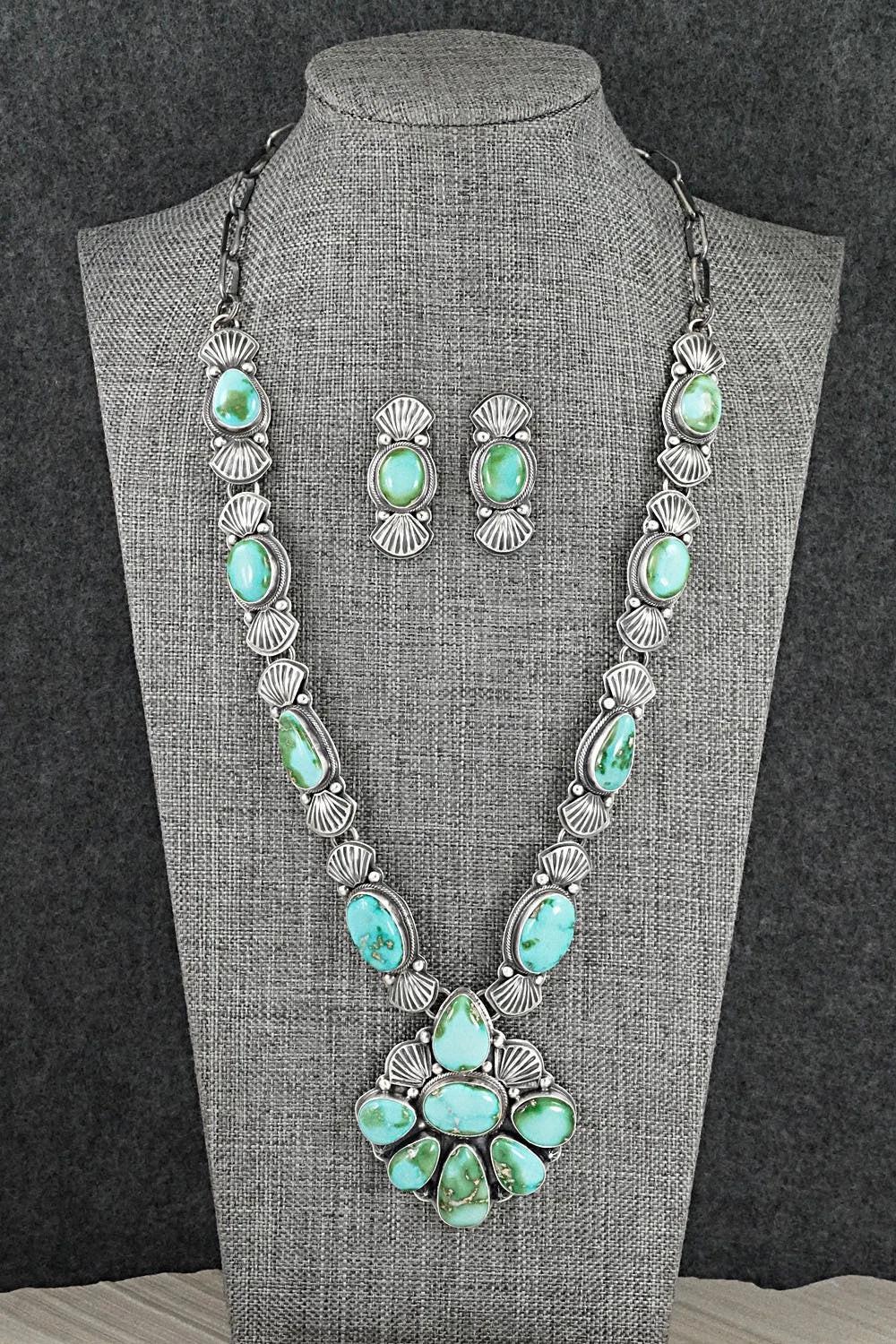 Turquoise & Sterling Silver Necklace and Earrings Set - Randy Boyd