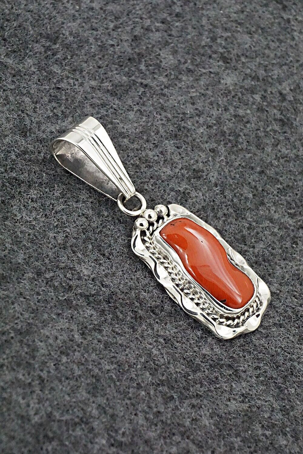 Coral & Sterling Silver Pendant - Samuel Yellowhair