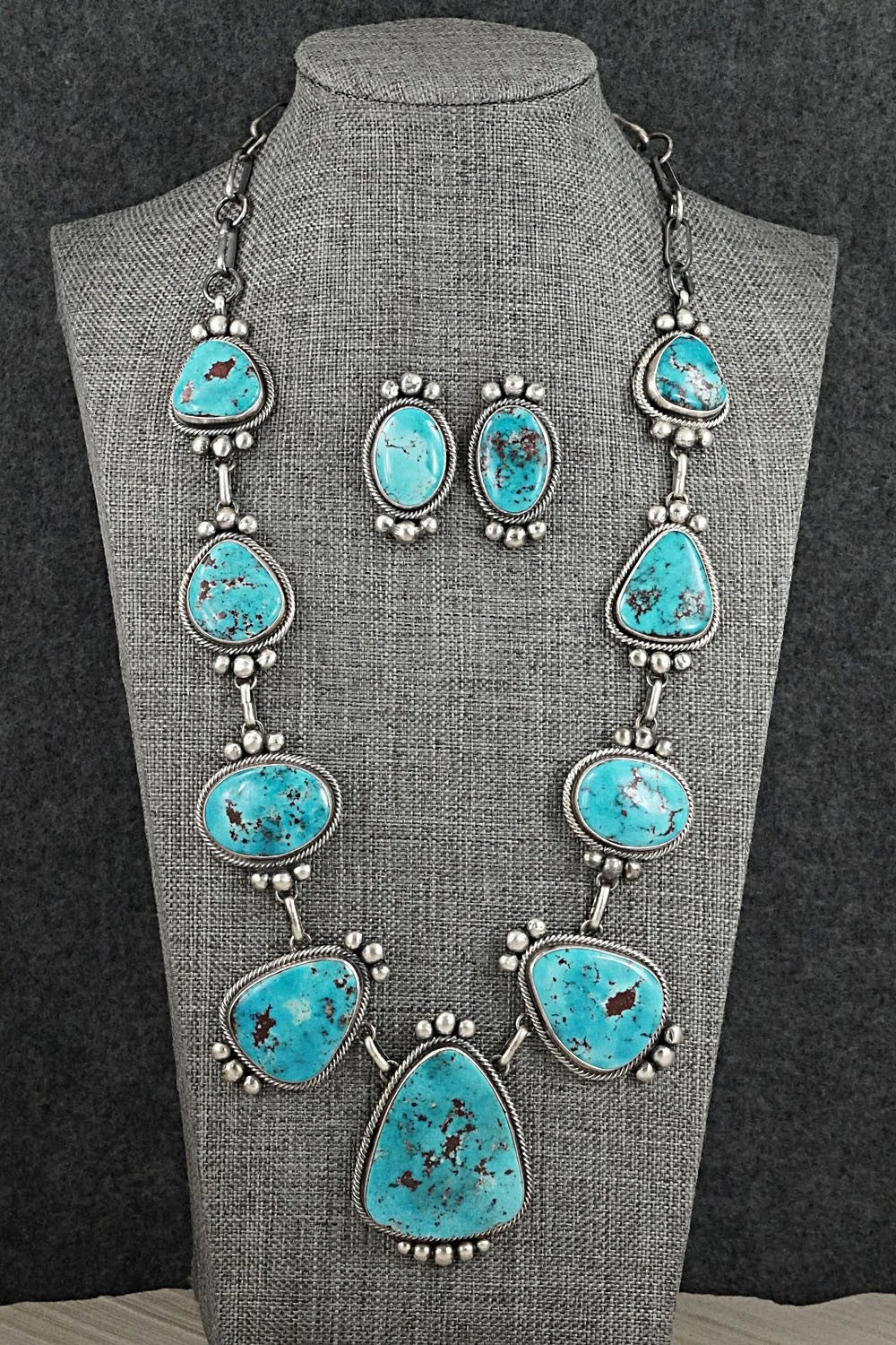 Turquoise & Sterling Silver Necklace and Earrings Set - Kathleen Livingston