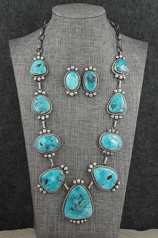 Turquoise & Sterling Silver Necklace and Earrings Set - Kathleen Livingston