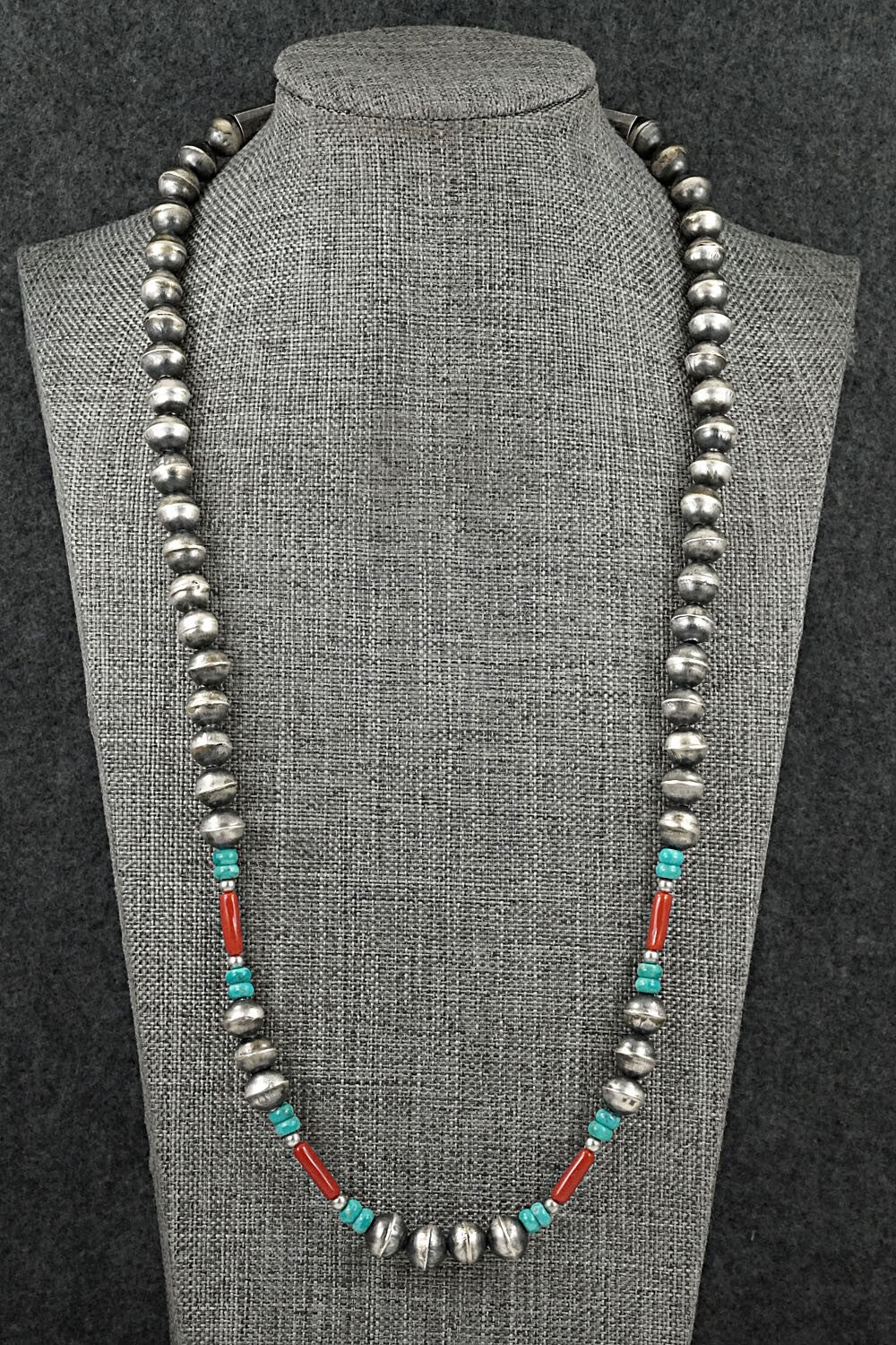 Multi-Stone & Sterling Silver Navajo Pearl Necklace 24" - Vintage