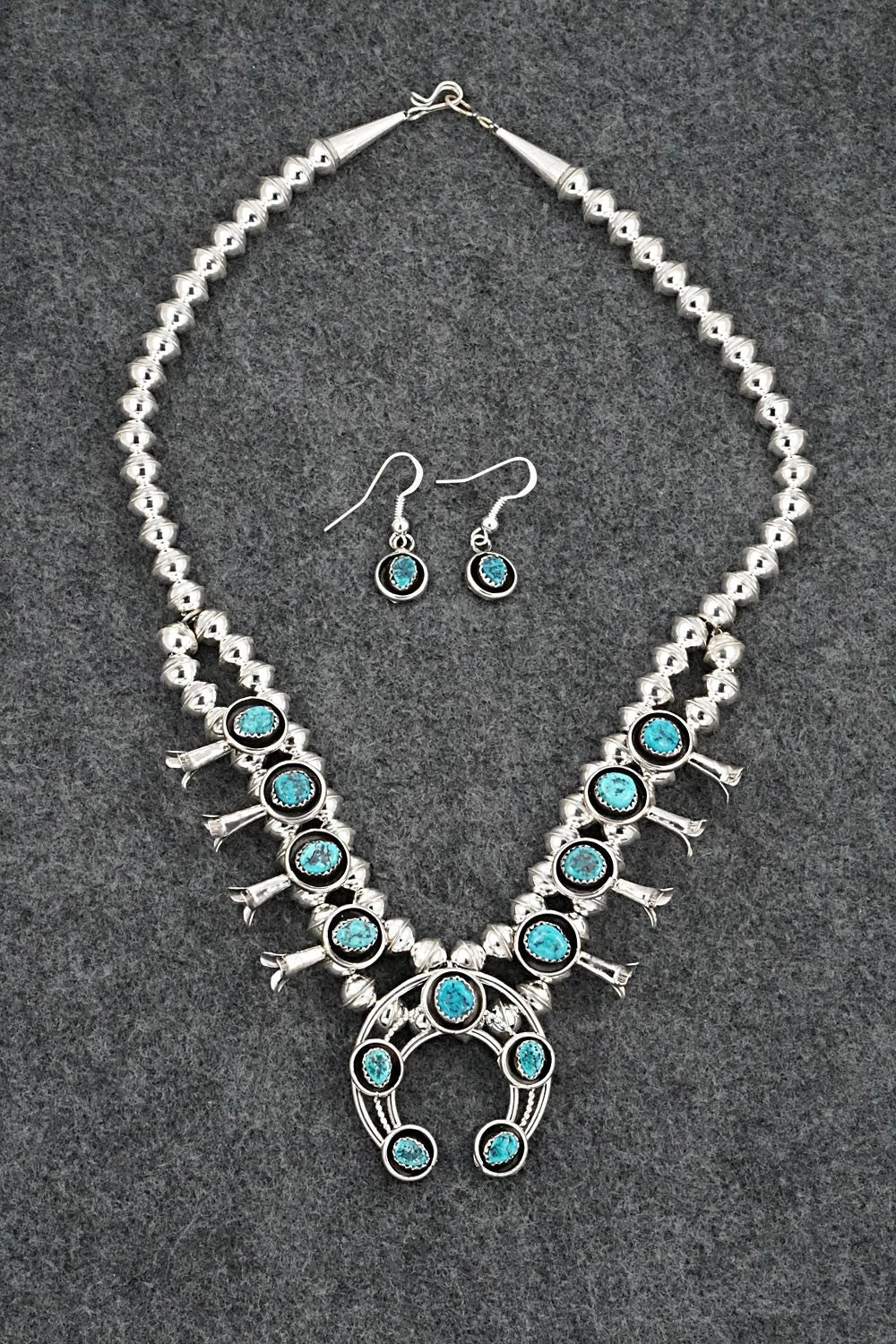 Turquoise & Sterling Silver Squash Blossom Set - Phil Garcia