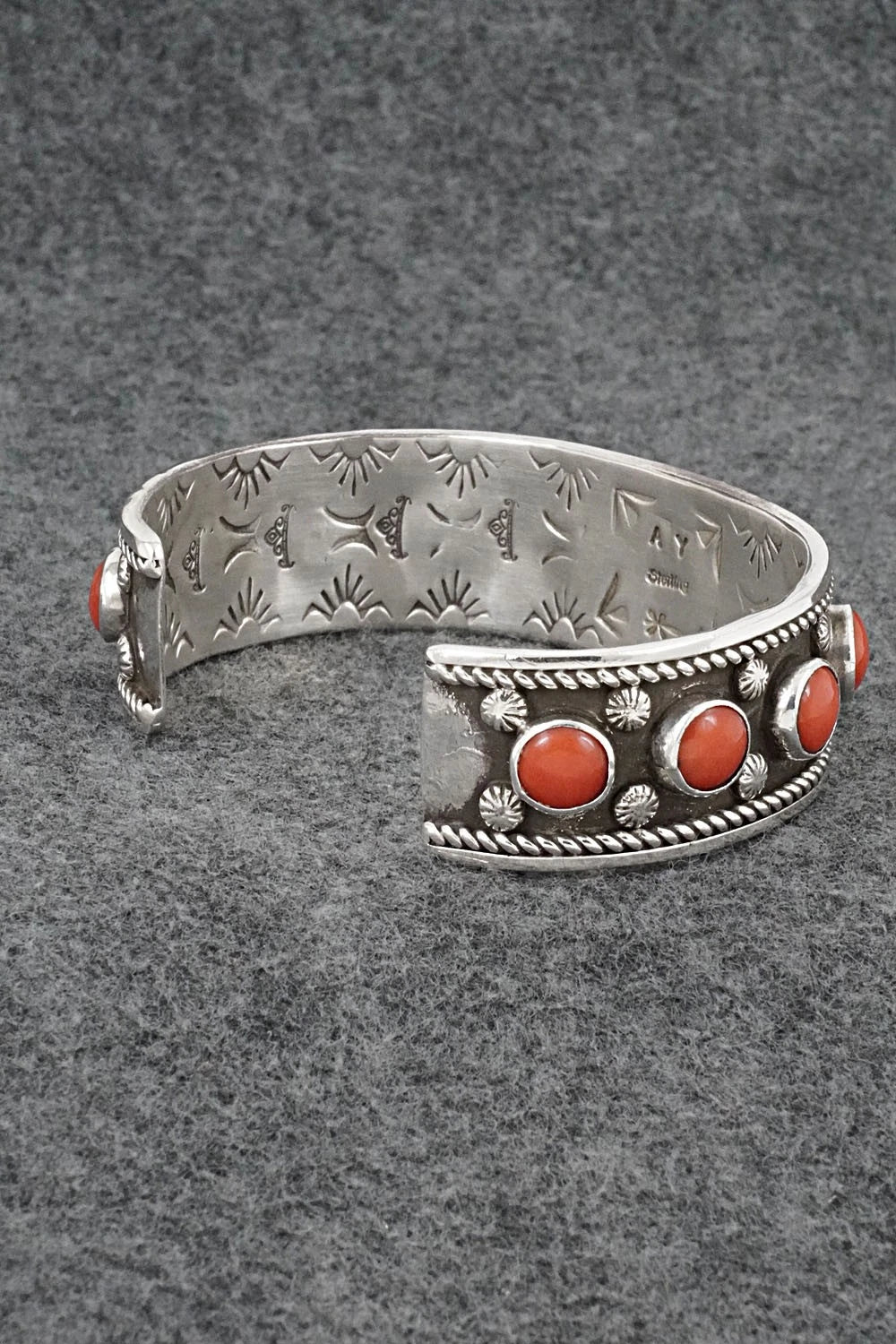 Coral & Sterling Silver Bracelet - Adrian Yazzie