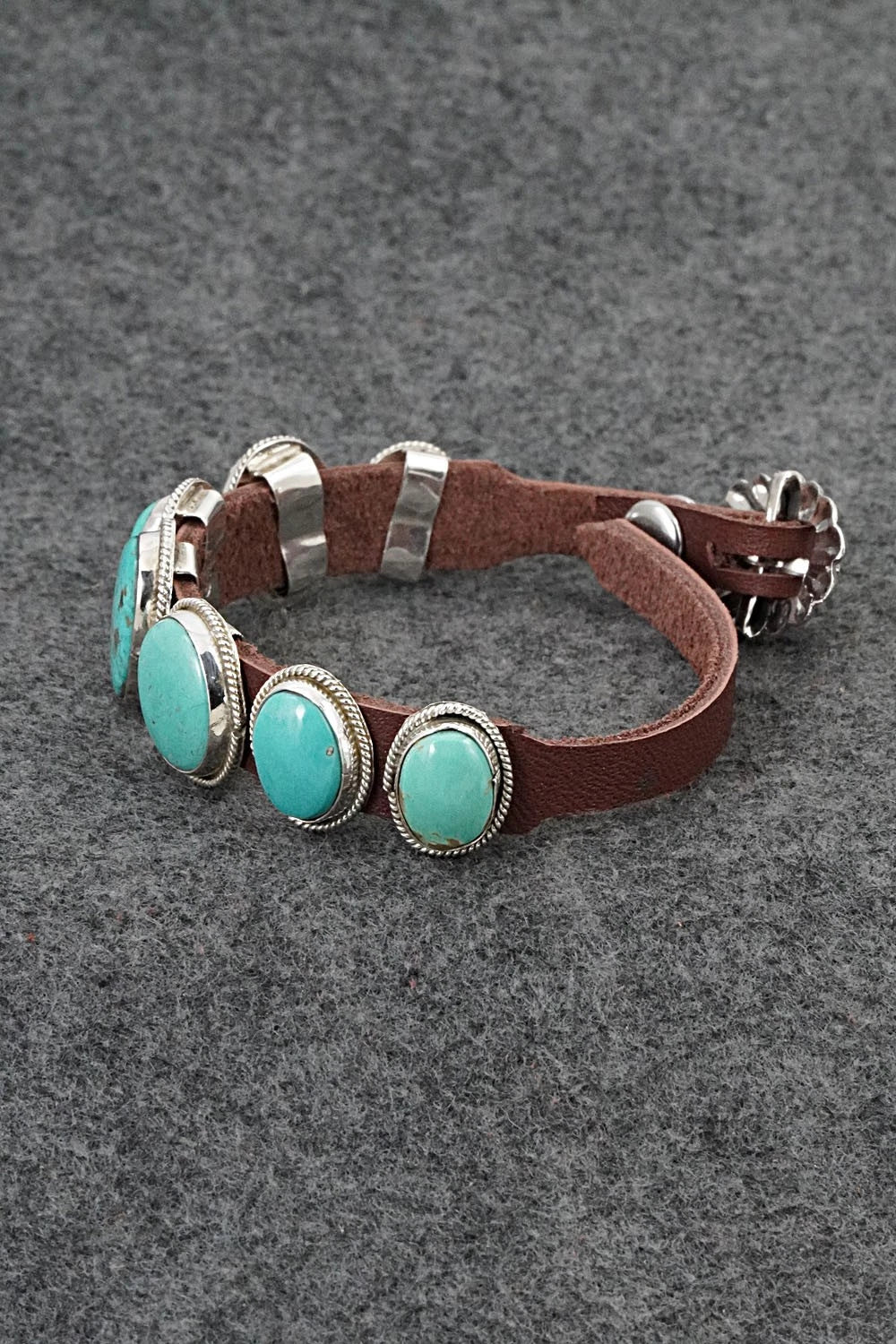 Turquoise, Sterling Silver & Leather Bracelet - Rosita Charlie