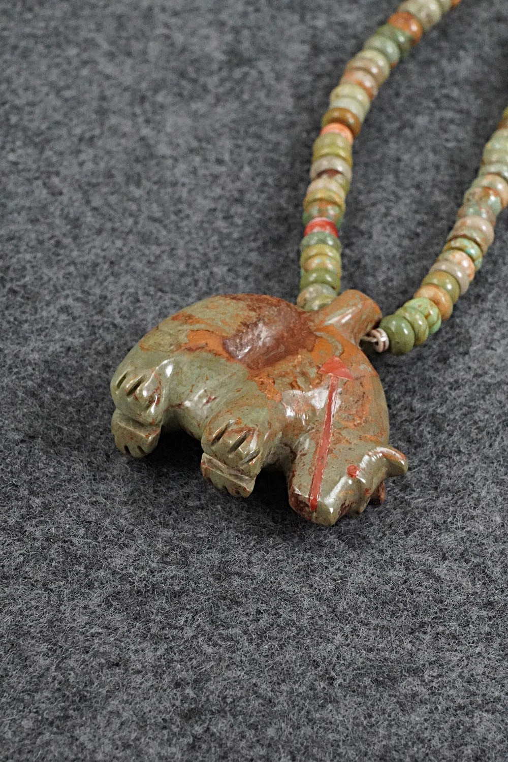 Turquoise & Sterling Silver Bear Zuni Fetish Necklace - Andres Quandelacy