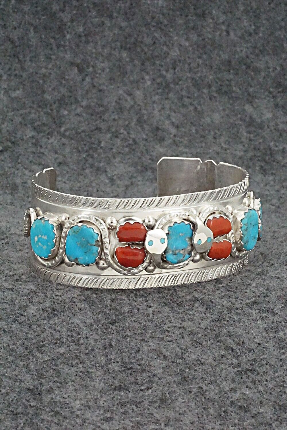 Turquoise, Coral & Sterling Silver Bracelet - Joy Calavaza