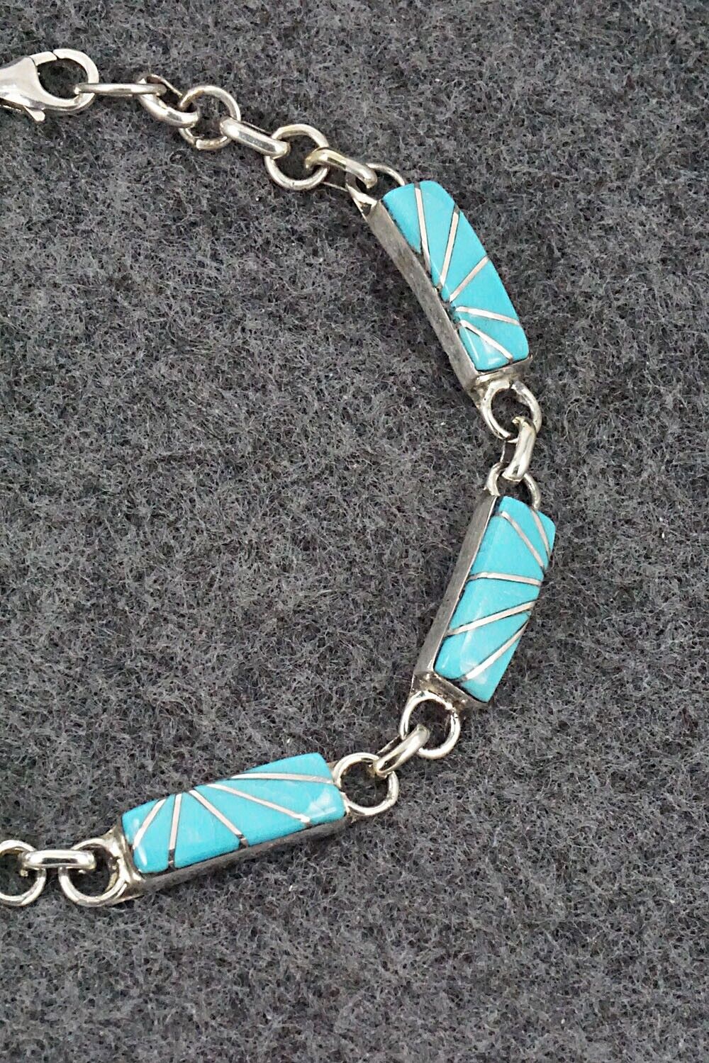 Turquoise & Sterling Silver Link Bracelet - Clarence Booqua