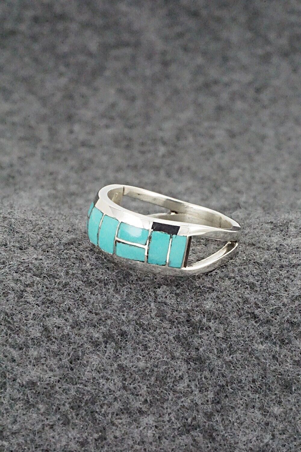 Turquoise & Sterling Silver Inlay Ring - Sibert Bowannie - Size 7.5