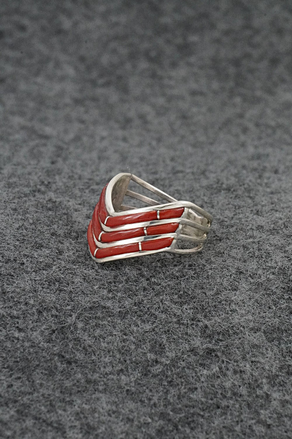 Coral & Sterling Silver Ring - Andrew Enrico - Size 7