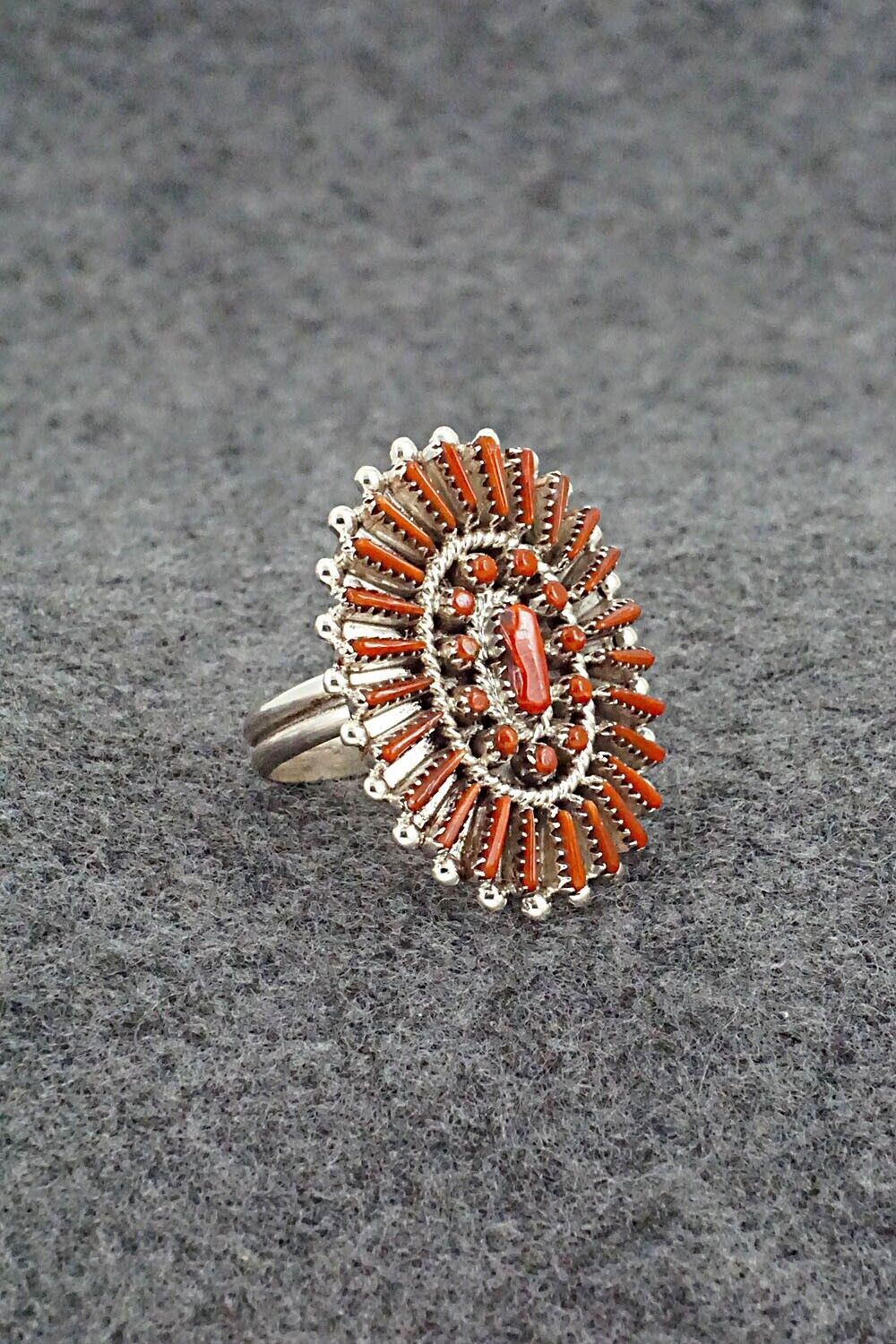 Coral & Sterling Silver Ring - Shirley Lahri - Size 7.5