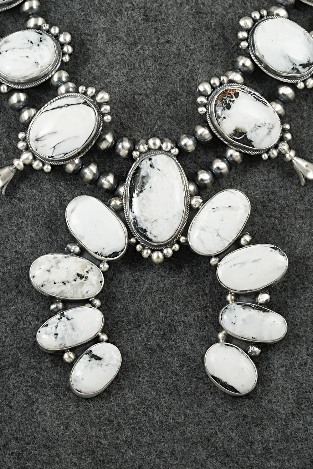White Buffalo & Sterling Silver Squash Blossom Set - Darrin Livingston