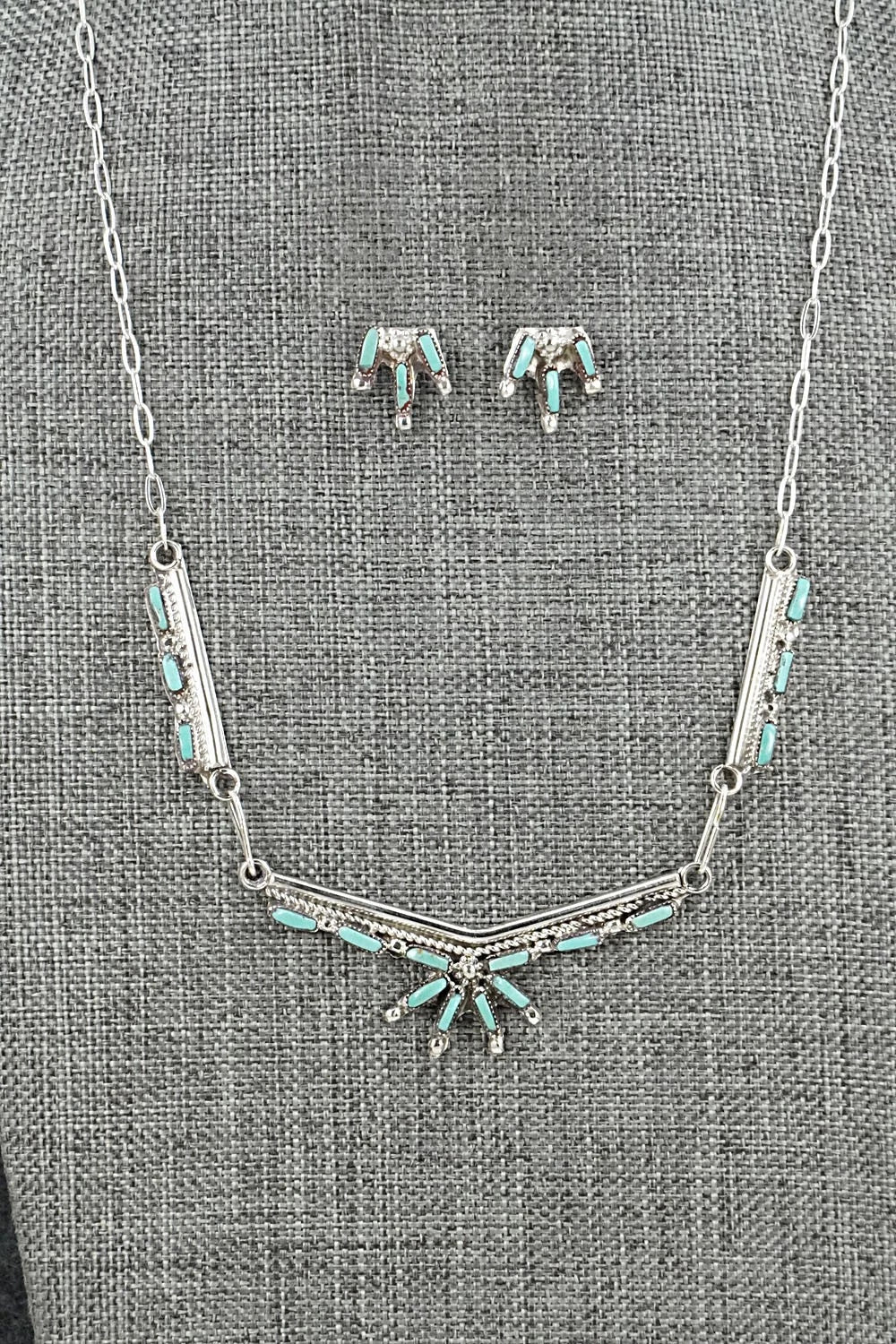 Turquoise & Sterling Silver Necklace and Earrings Set - Veronica Yawakia