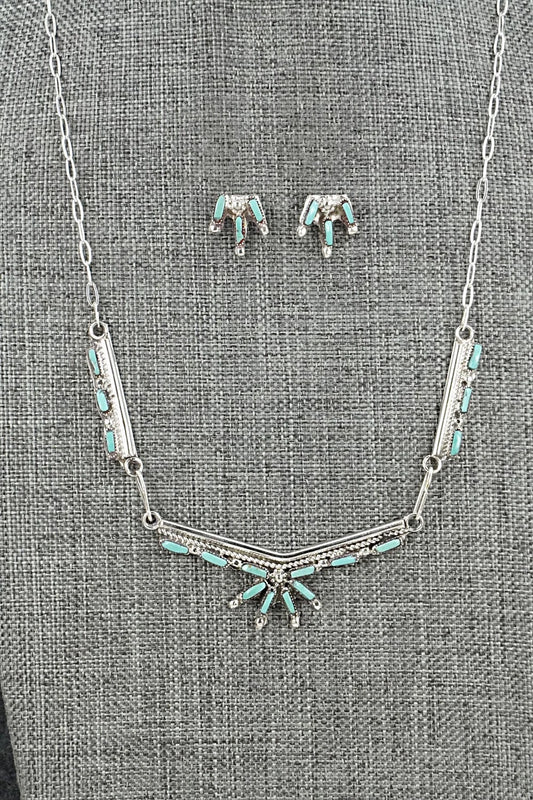 Turquoise & Sterling Silver Necklace and Earrings Set - Veronica Yawakia
