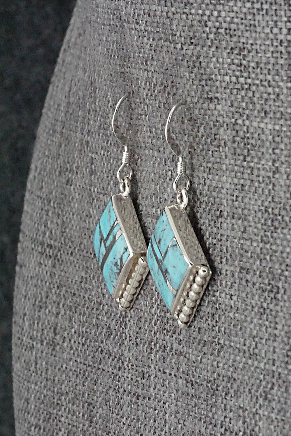 Turquoise & Sterling Silver Inlay Earrings - James Manygoats