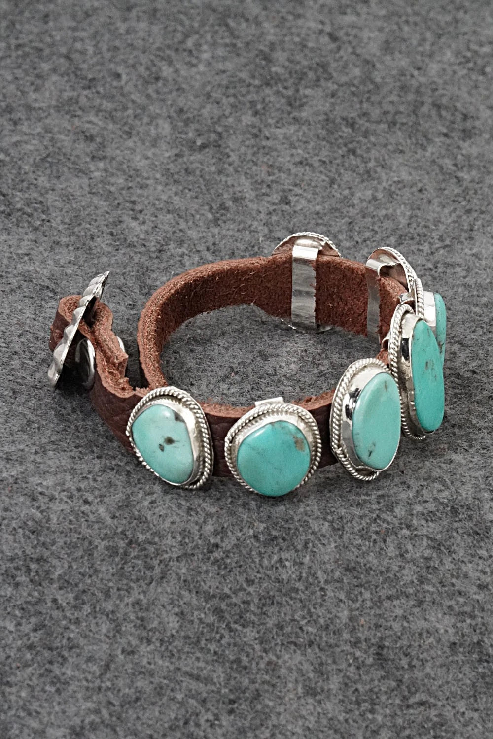 Turquoise, Sterling Silver & Leather Bracelet - Rosita Charlie