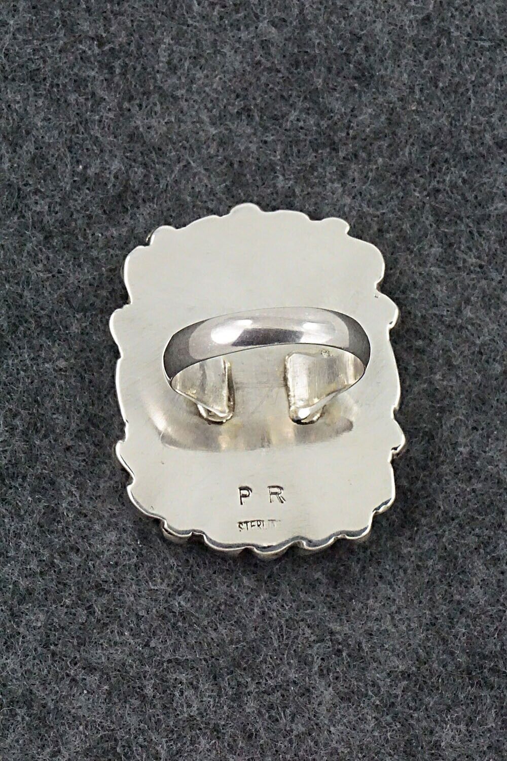 Turquoise, Coral & Sterling Silver Ring - Priscilla Reeder - Size 8.5