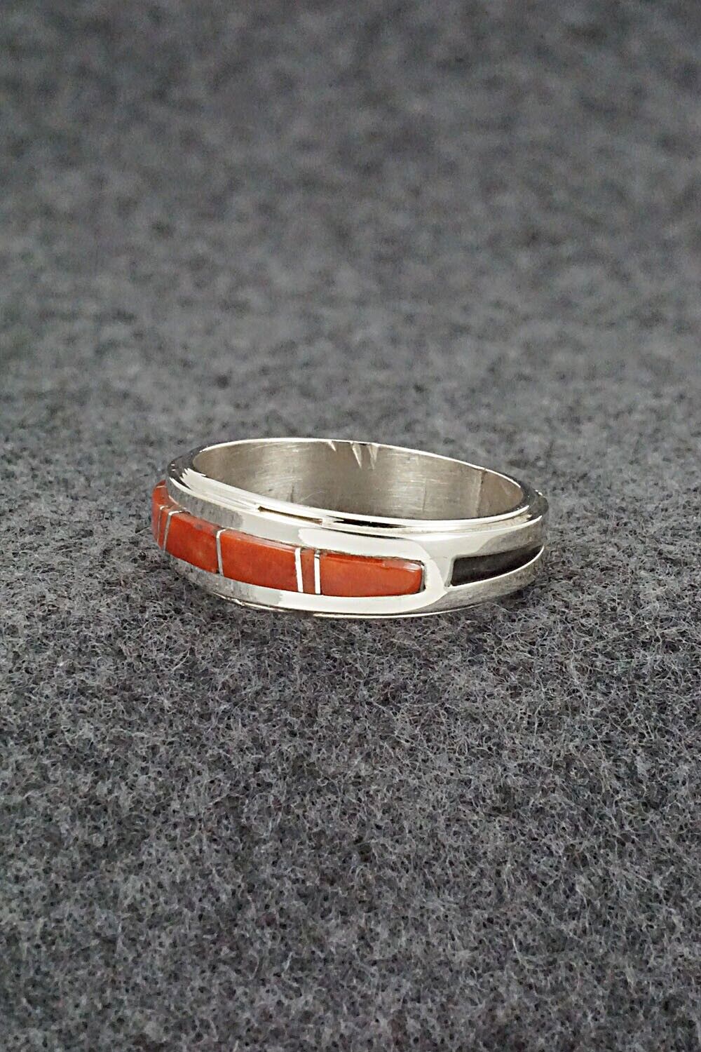 Coral & Sterling Silver Inlay Ring - Wilbert Muskett Jr. - Size 10