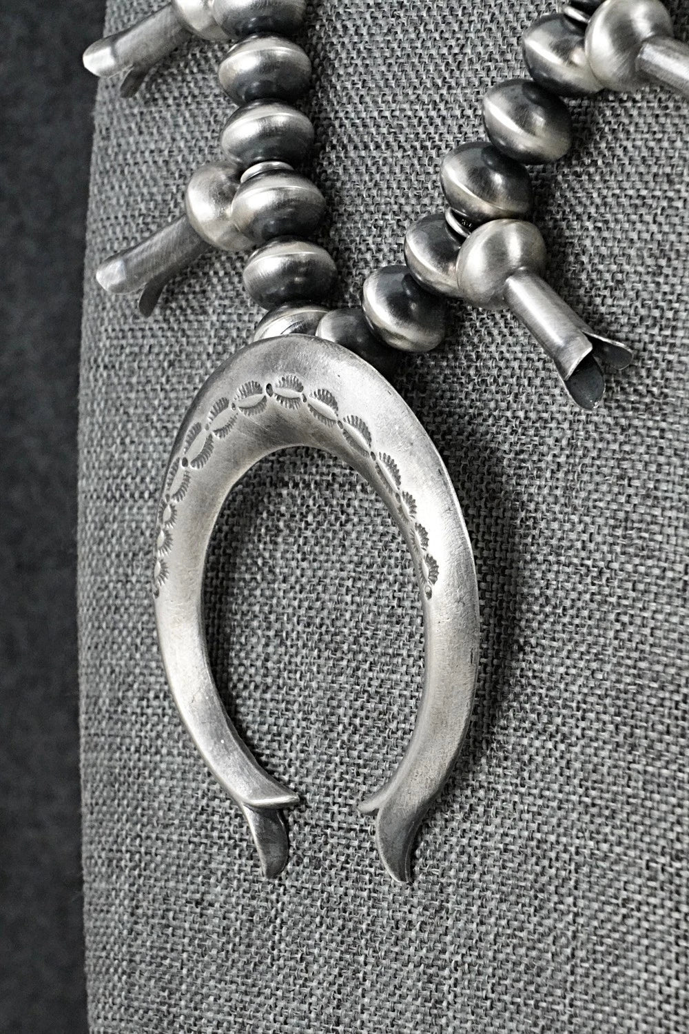 Sterling Silver Navajo Pearl Squash Blossom Necklace - Presley Haley