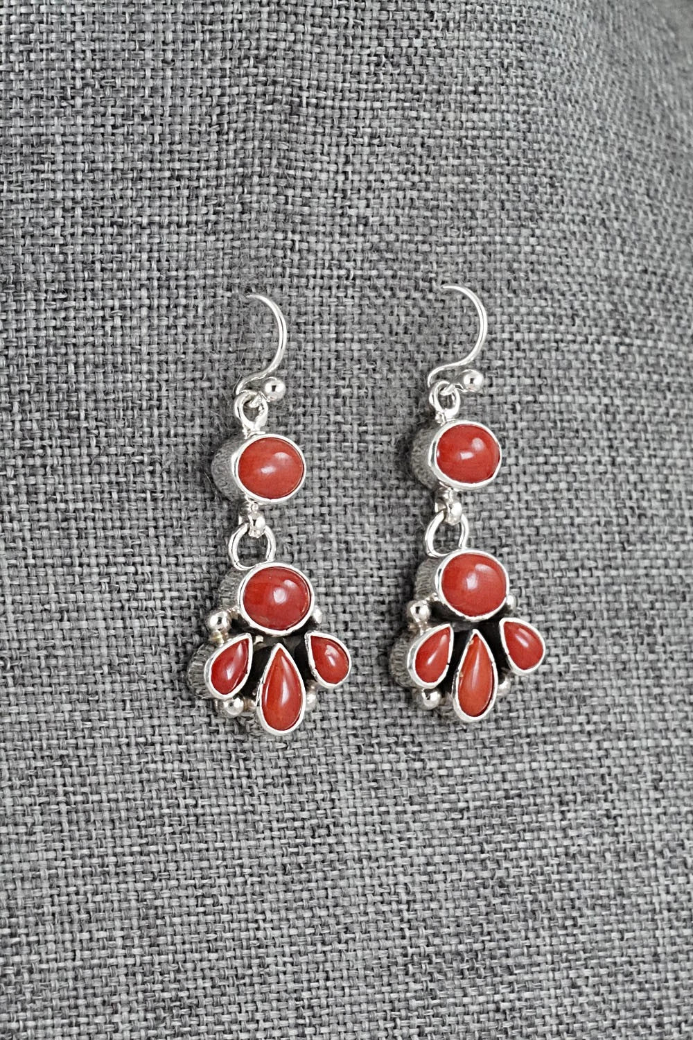 Coral & Sterling Silver Earrings
