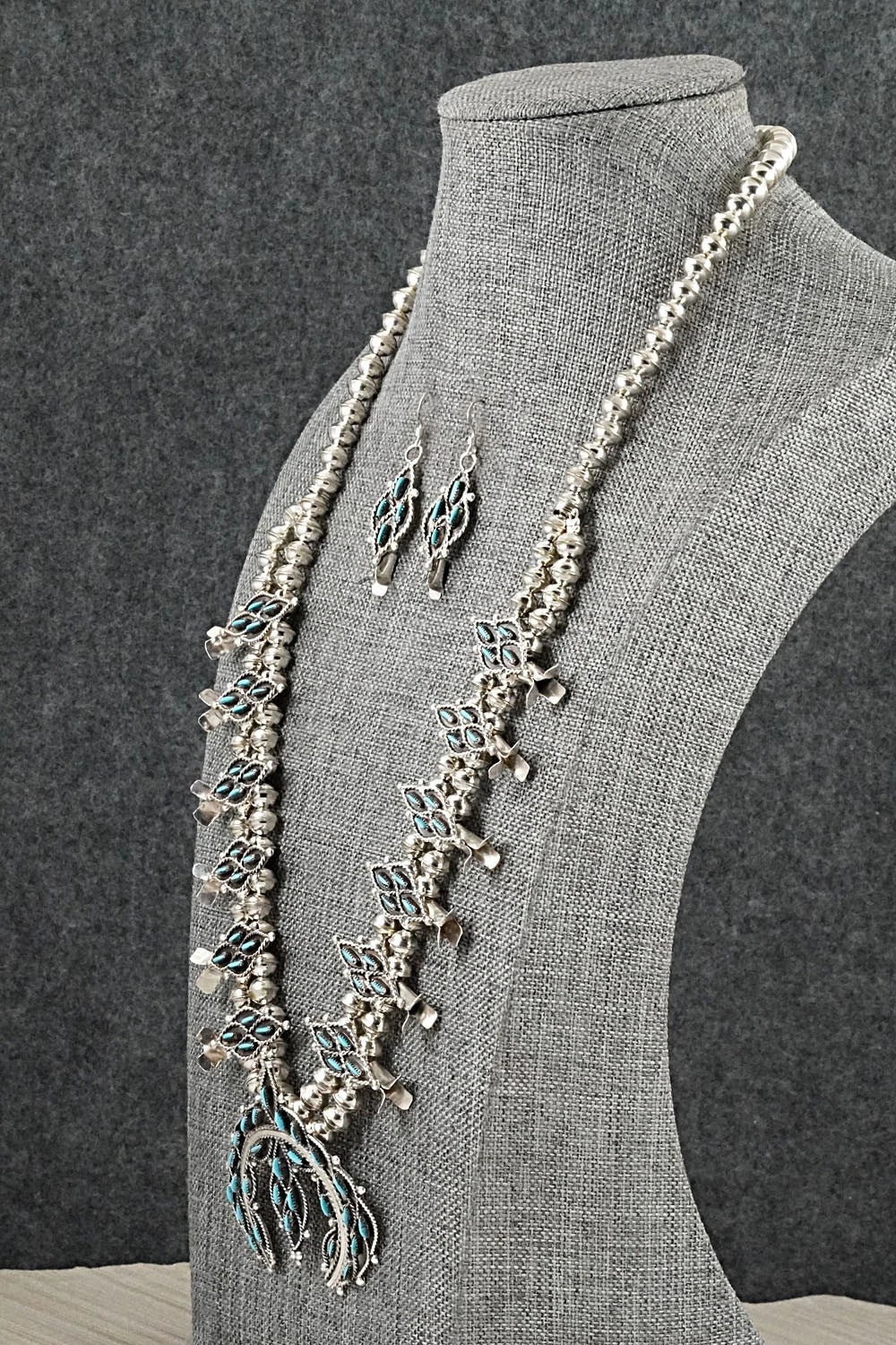 Turquoise & Sterling Silver Squash Blossom Set - Lorna Mahkee
