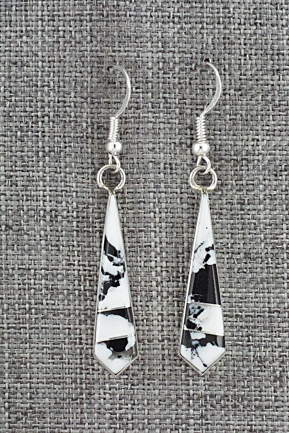 White Buffalo & Sterling Silver Inlay Earrings - Marilyn Yazzie