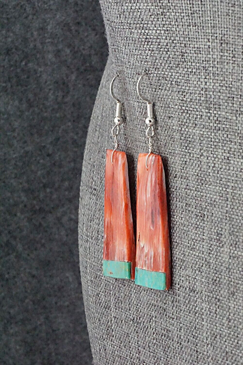 Spiny Oyster, Turquoise & Sterling Silver Earrings - Louise Pete
