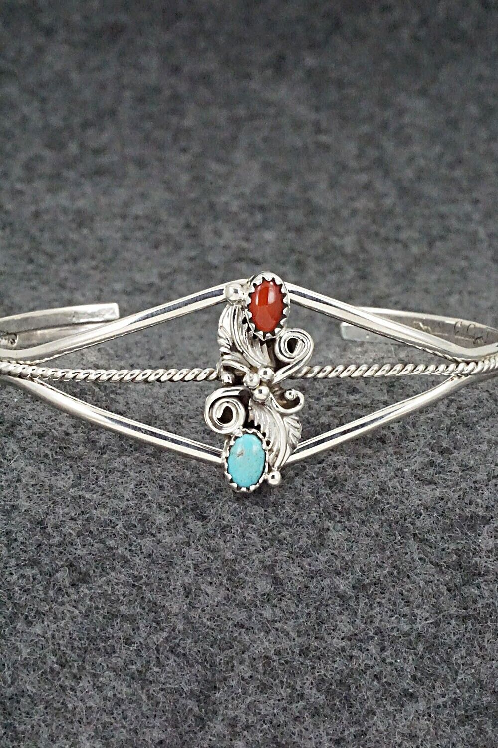 Turquoise, Coral & Sterling Silver Bracelet - William Begay