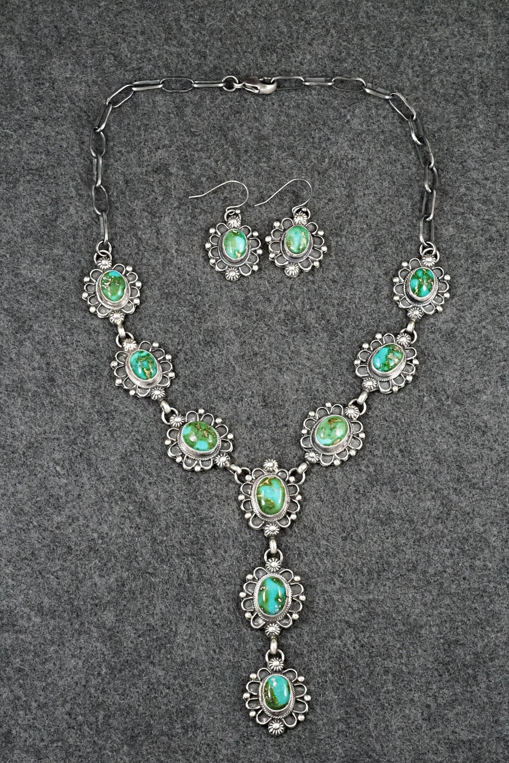 Turquoise & Sterling Silver Necklace and Earrings Set - Kathleen Livingston
