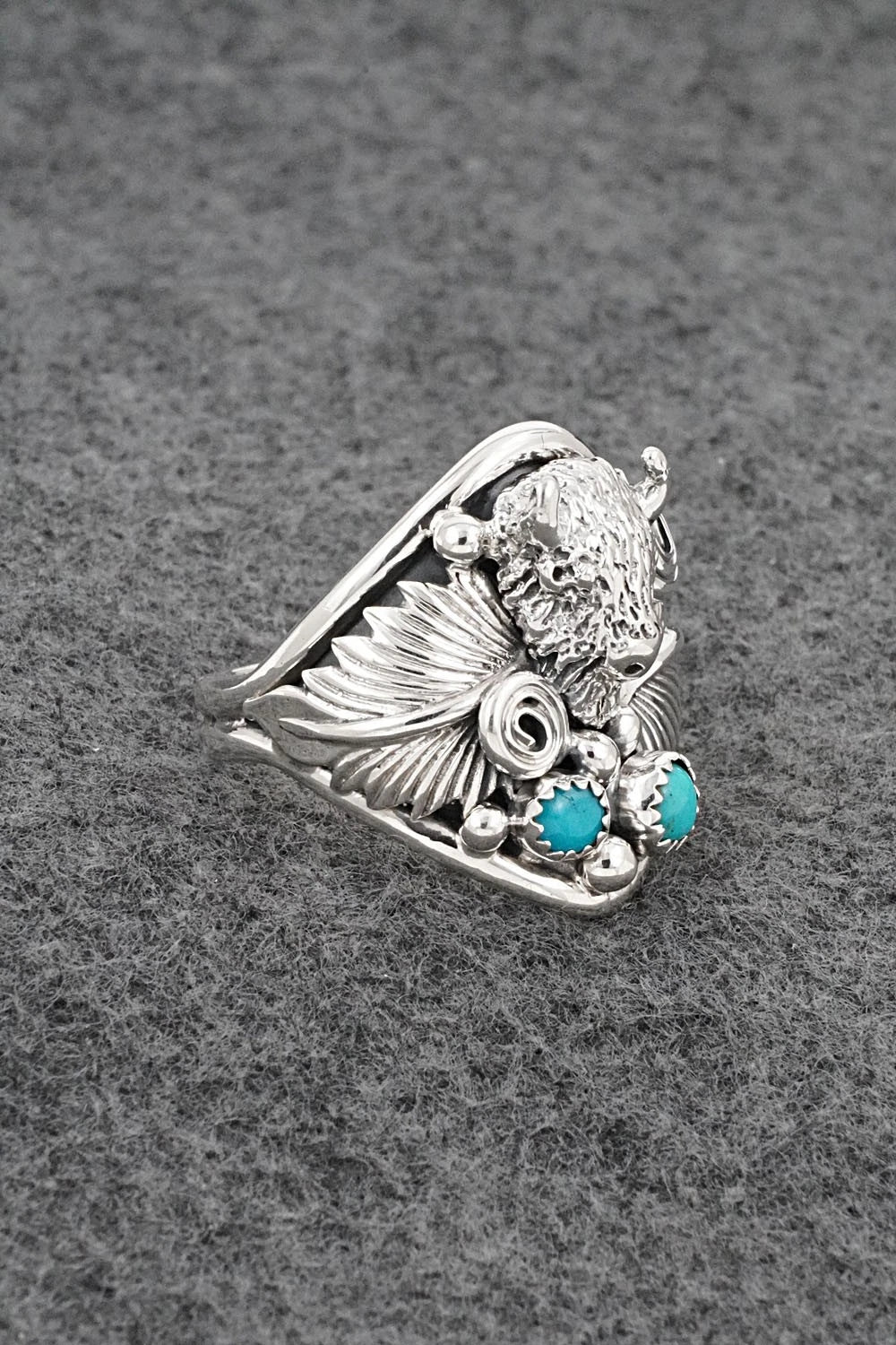 Turquoise & Sterling Silver Ring - Darrell Morgan - Size 13.5