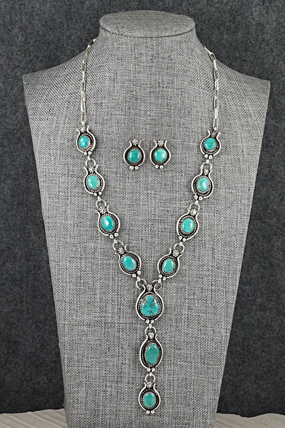 Turquoise & Sterling Silver Necklace and Earrings Set - Phil Nez