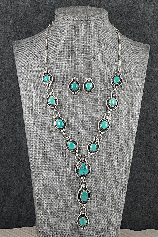 Turquoise & Sterling Silver Necklace and Earrings Set - Phil Nez