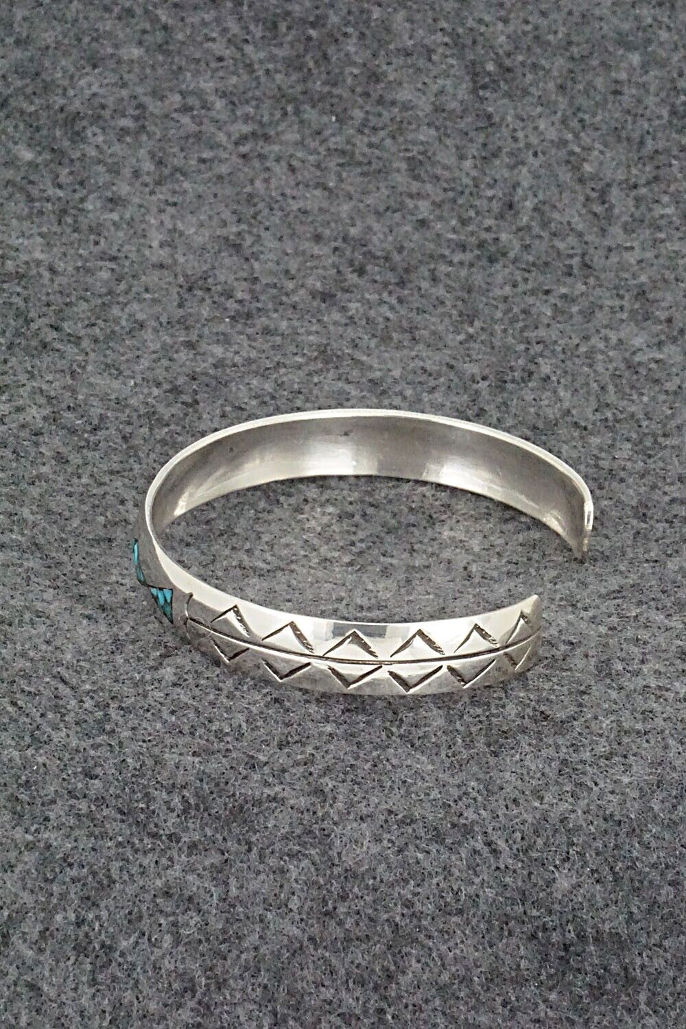 Turquoise, Coral Chip Inlay & Sterling Silver Bracelet - Joleen Yazzie