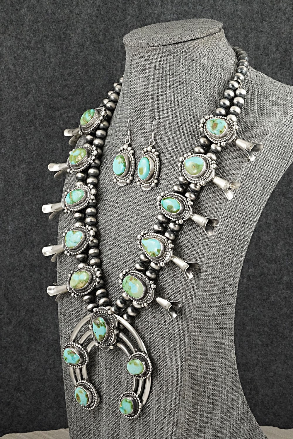Turquoise & Sterling Silver Squash Blossom Set - Tom Lewis