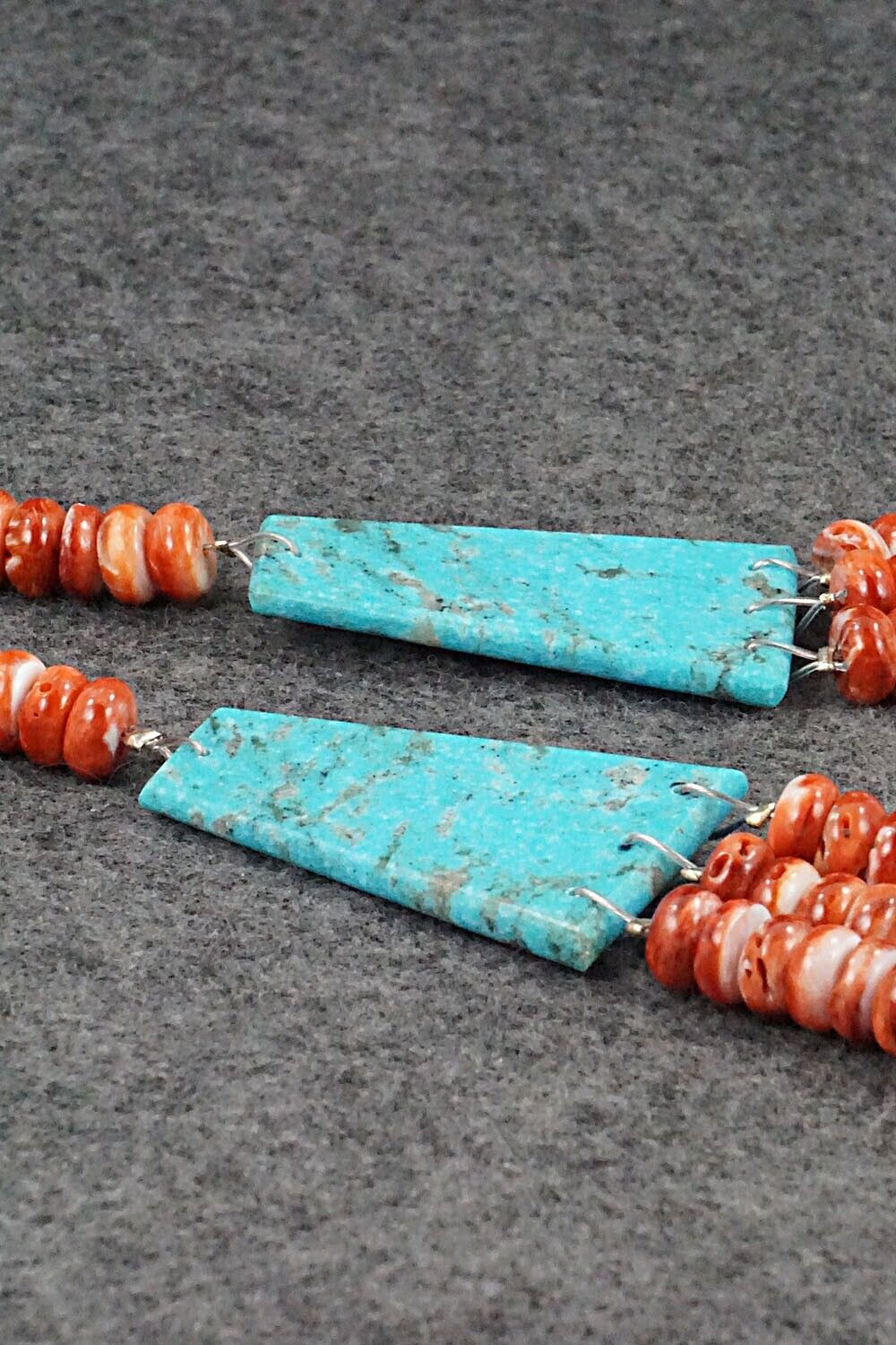 Turquoise, Spiny Oyster and Sterling Silver Necklace - Lupe Lovato