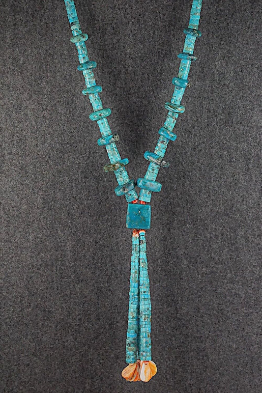 Spiny Oyster, Turquoise & Sterling Silver Necklace - Lupe Lovato
