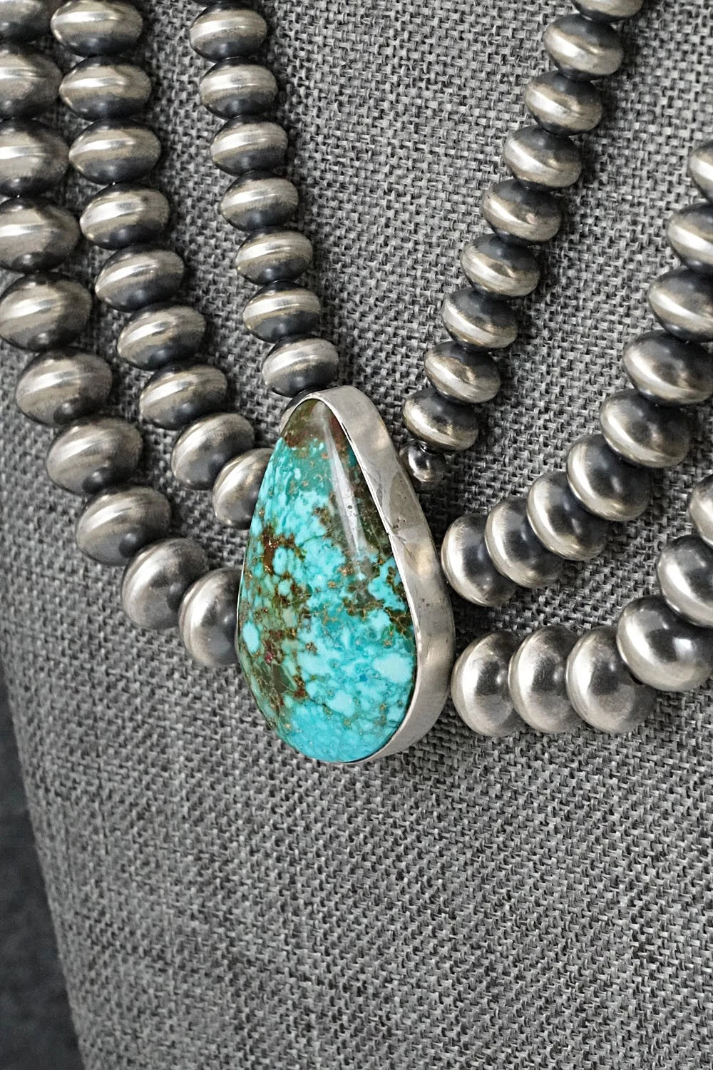 Turquoise & Sterling Silver Navajo Pearl Necklace - Gruber & Halwood
