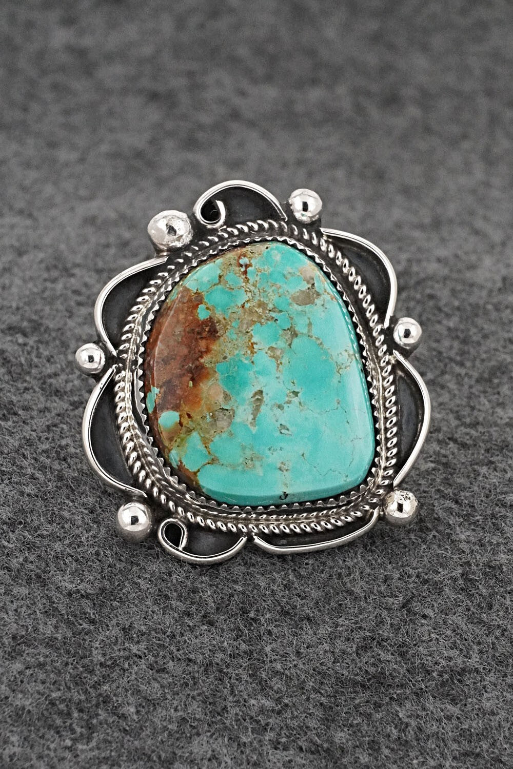 Turquoise & Sterling Silver Ring - Leslie Nez - Size 8.5