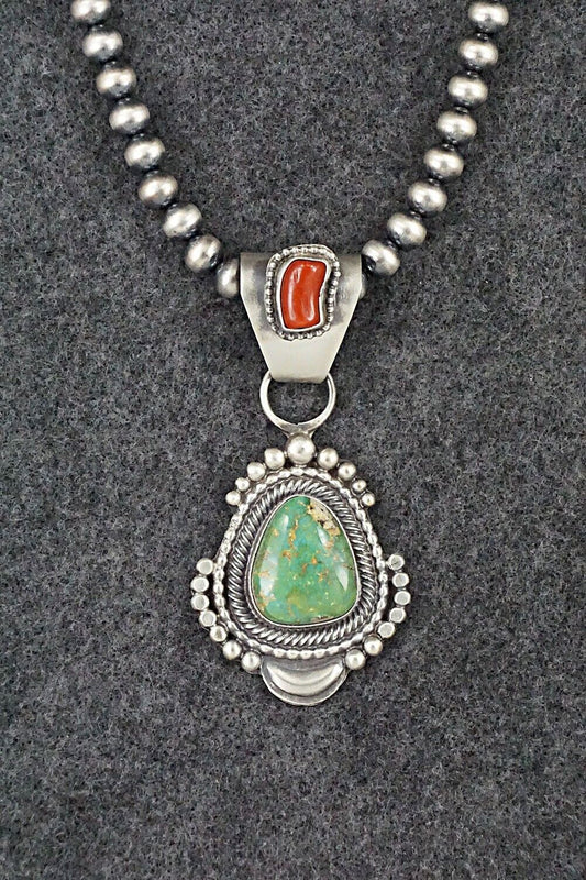 Turquoise, Coral & Sterling Silver Necklace - Tom Lewis