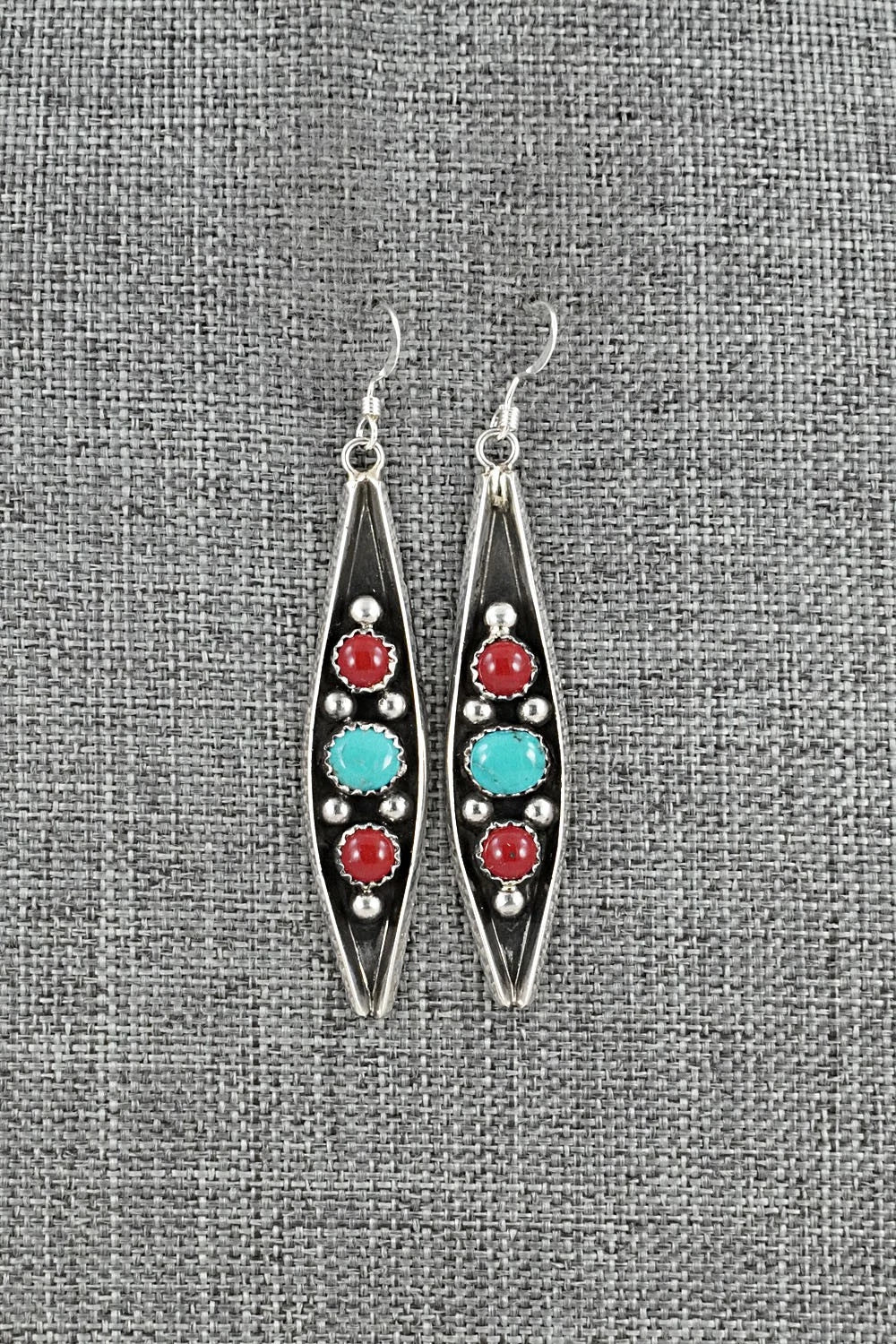 Turquoise, Coral & Sterling Silver Earrings - Paul Largo