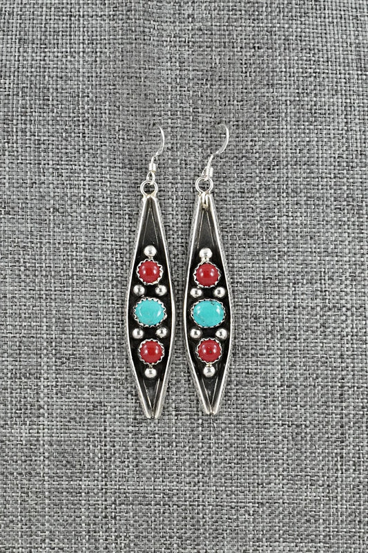 Turquoise, Coral & Sterling Silver Earrings - Paul Largo