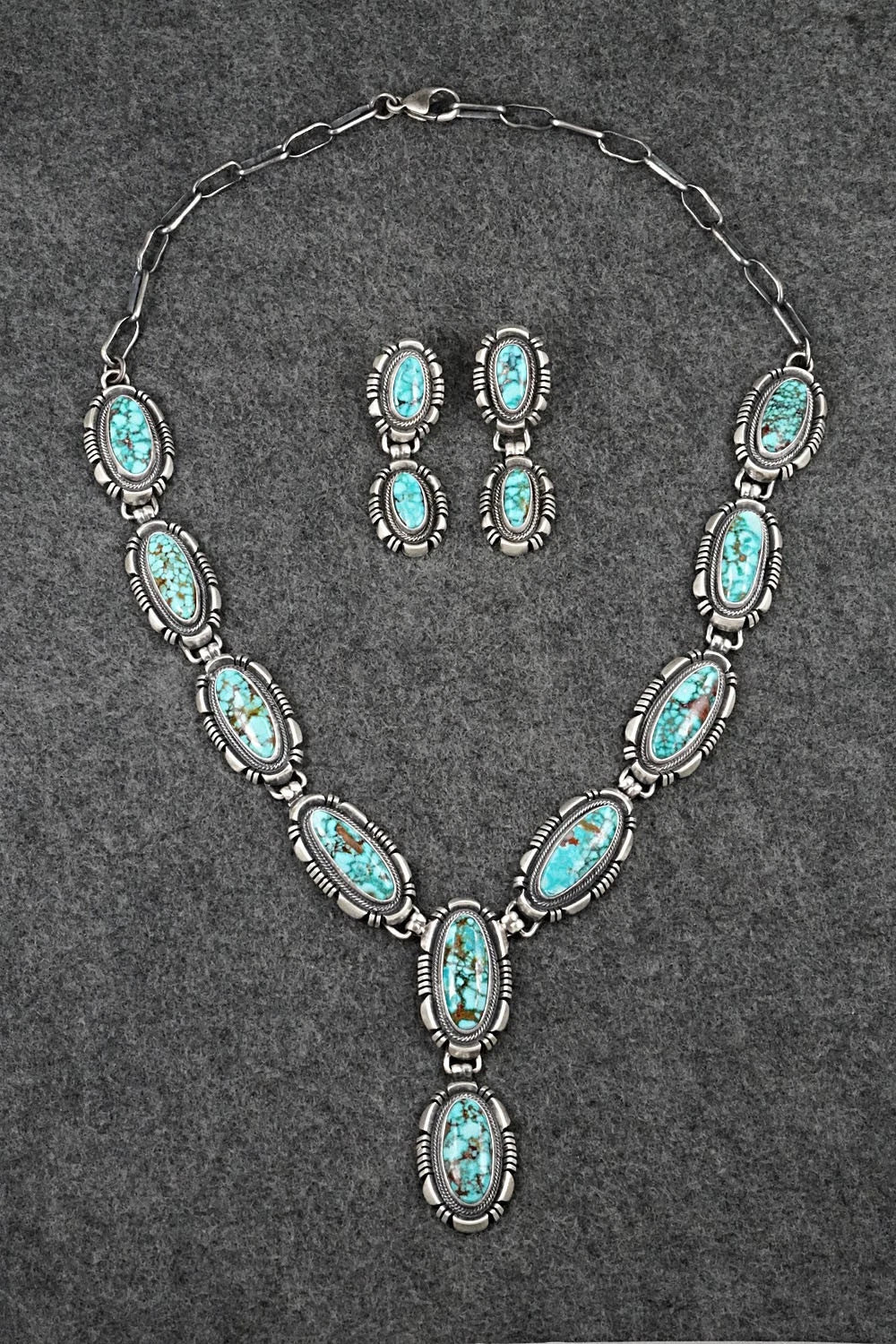 Turquoise & Sterling Silver Necklace and Earrings Set - Mark Yazzie