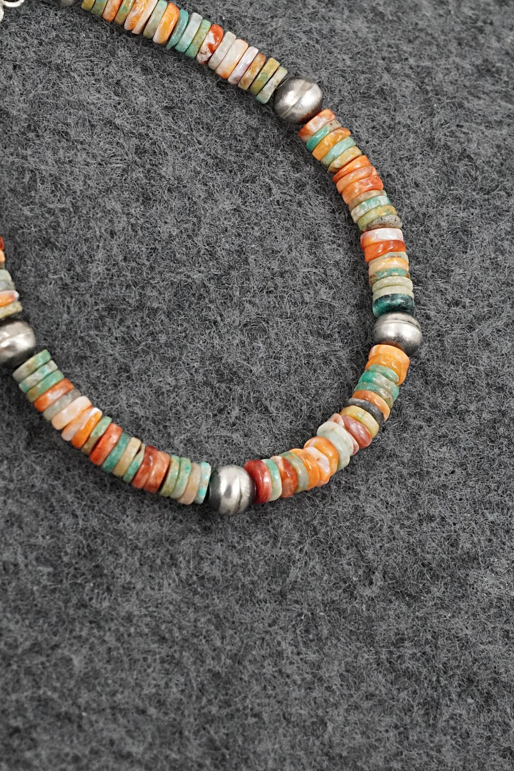 Turquoise, Spiny Oyster & Sterling Silver Bracelet - Doreen Jake