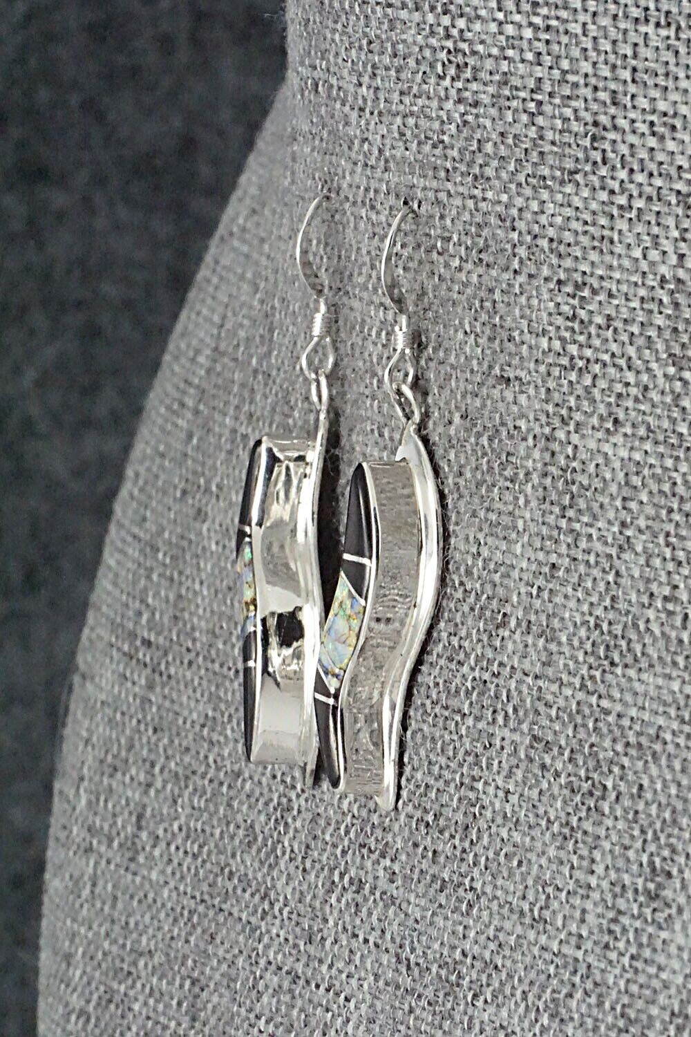 Onyx, Opalite & Sterling Silver Inlay Earrings - James Manygoats