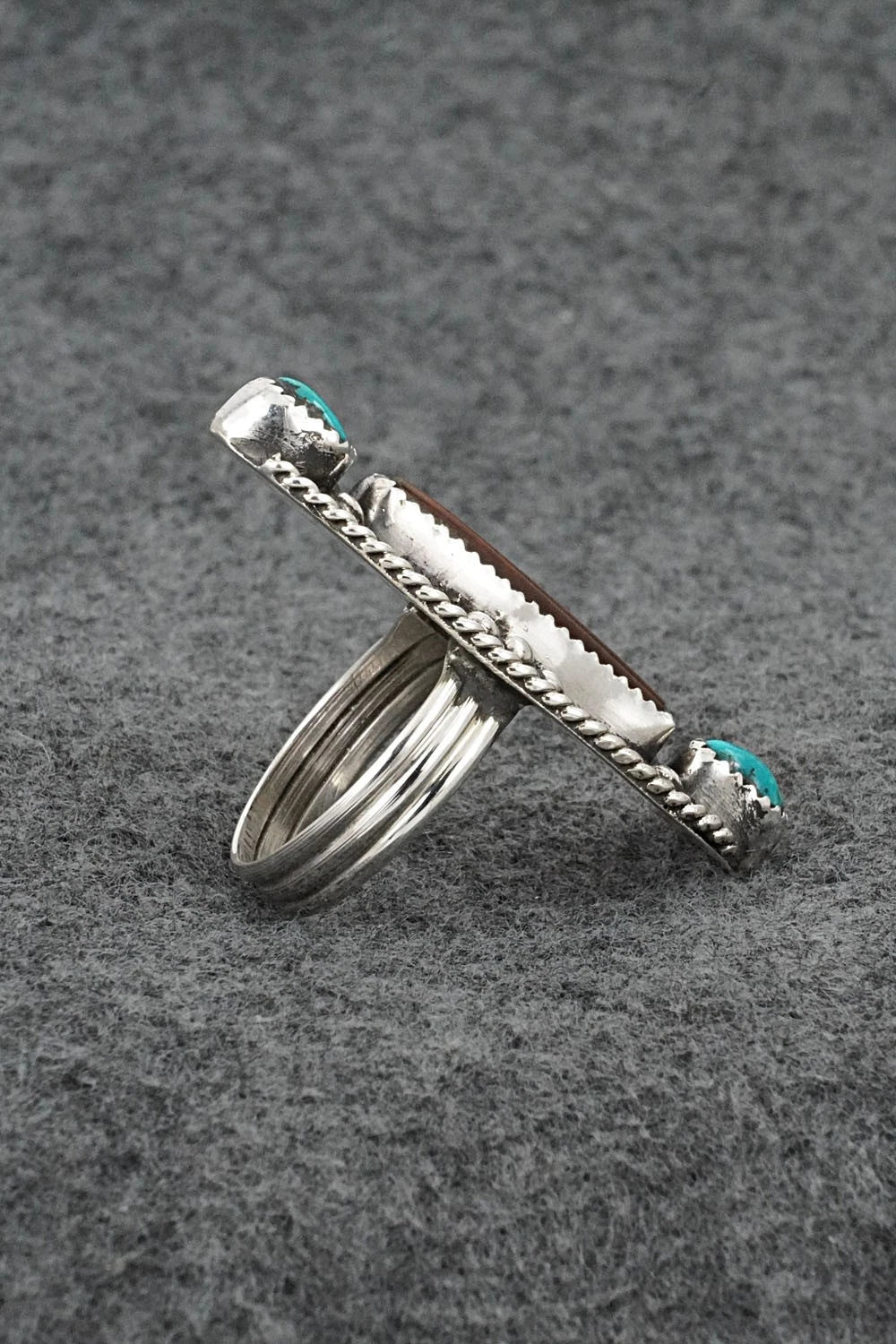 Turquoise, Tiger's Eye & Sterling Silver Ring - Priscilla Reeder - Size 8.5