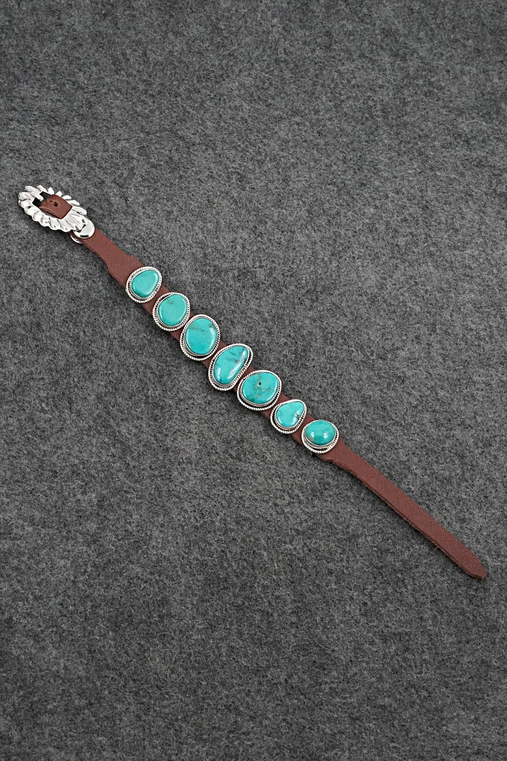 Turquoise, Sterling Silver & Leather Bracelet - Marlene Ramone