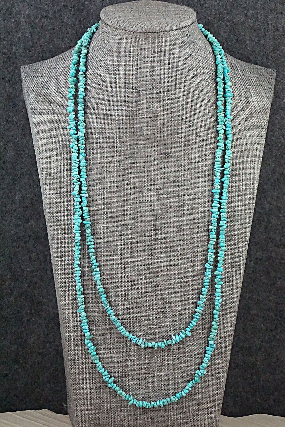 Turquoise & Sterling Silver Necklace 48" - Doreen Jake