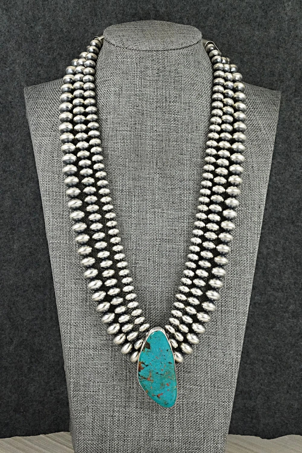 Turquoise & Sterling Silver Navajo Pearl Necklace - Gruber & Halwood