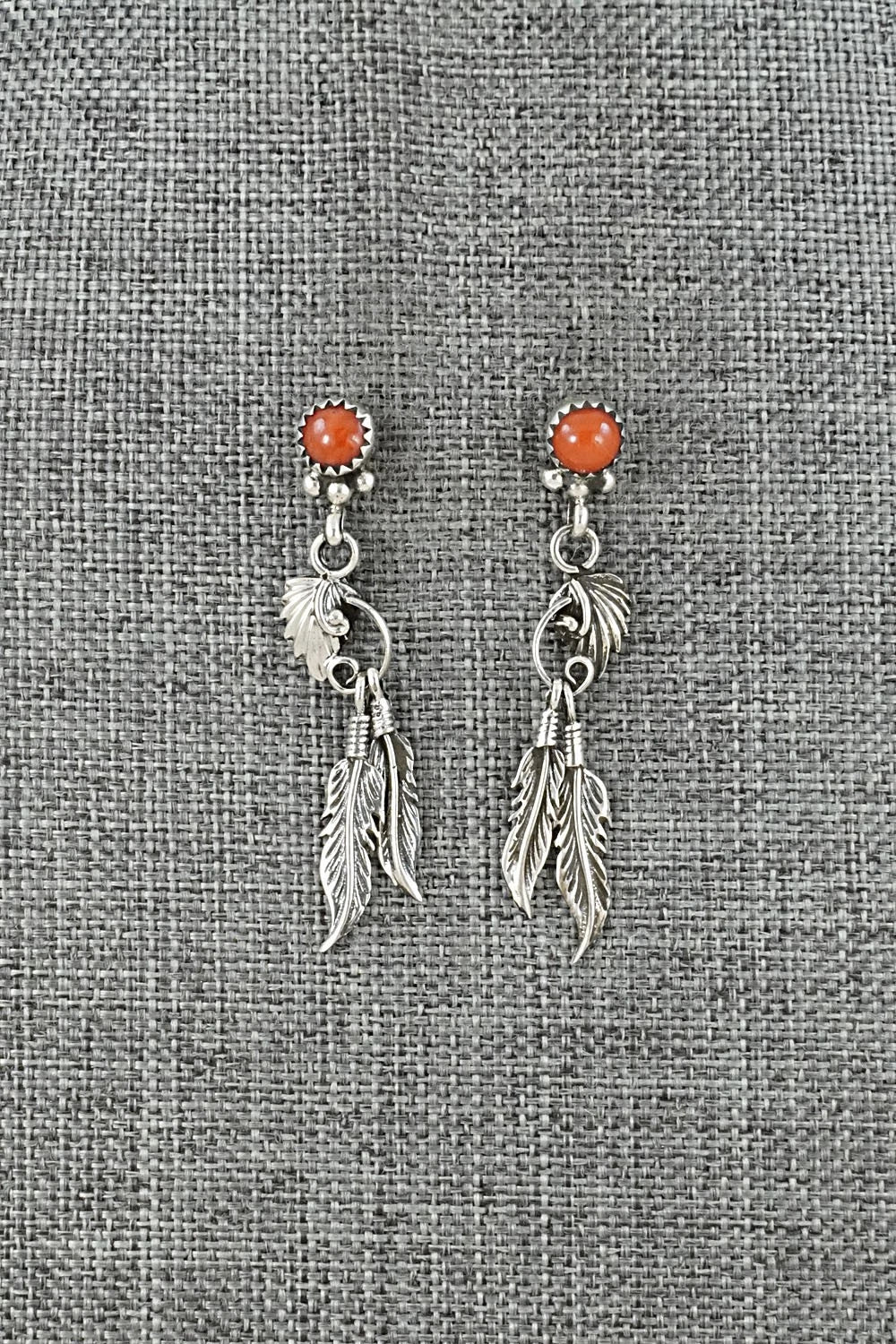 Coral & Sterling Silver Earrings - Rita Largo